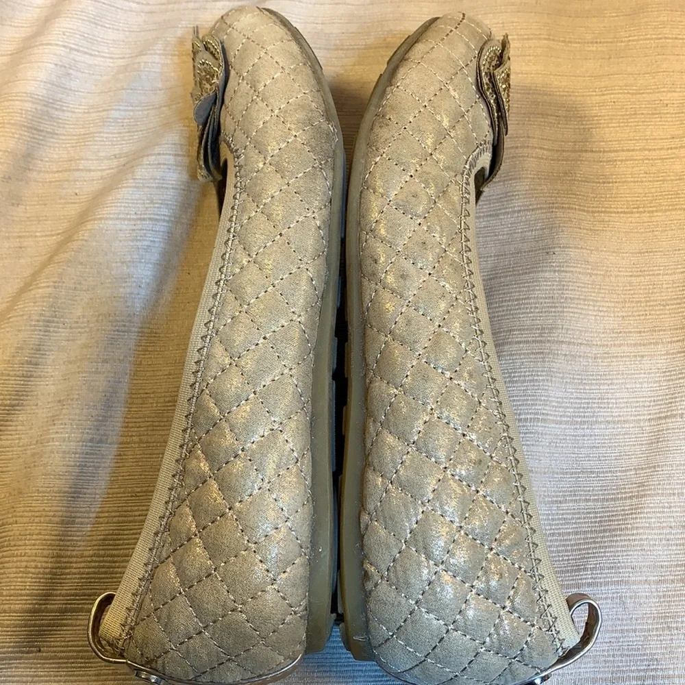 Stuart Weitzman metallic rose gold ballet quilted